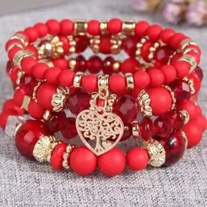 Tree of Life Heart Bead Bracelet Set